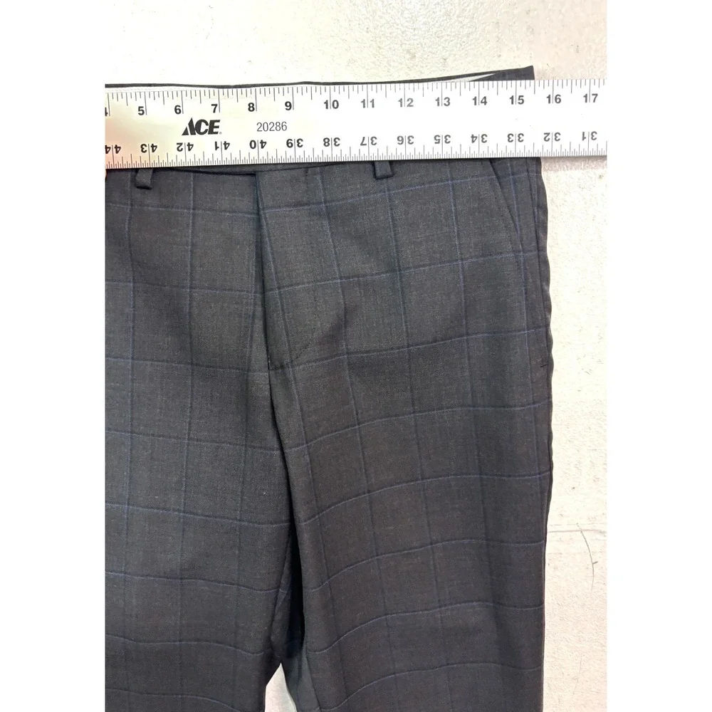 Joseph Abboud 36R 30x29 2pc Pant Suit Charcoal Navy Blue Windowpane Wool Joe‎